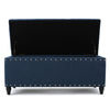 Sharon Storage Ottoman Bench, Navy Blue Fabric, Nailhead Trim, 42"