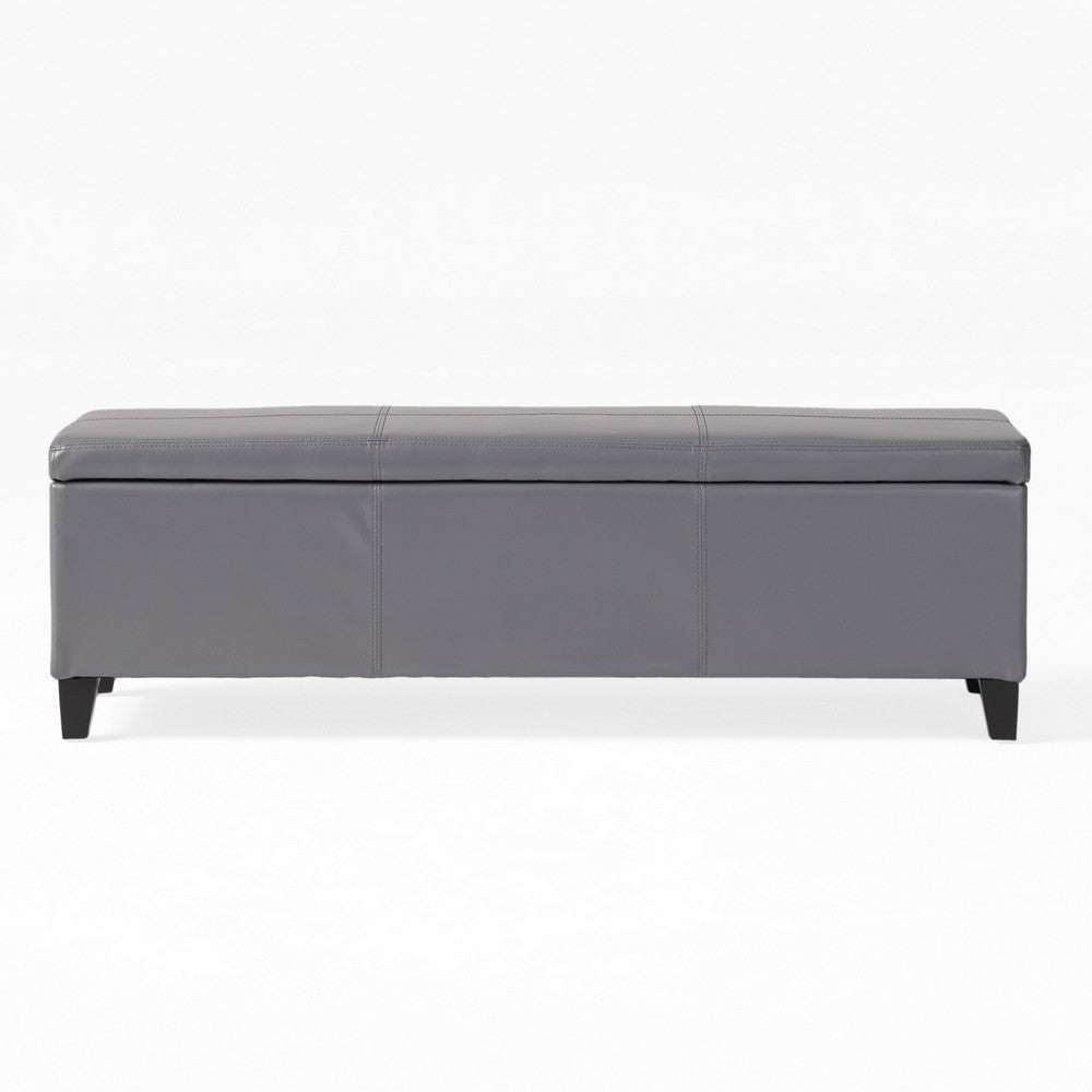 Elias Storage Ottoman Bench, Gray Faux Leather, Stitch Detail, 51"