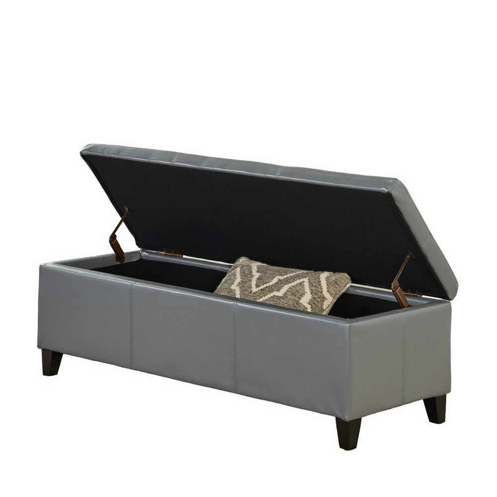 Elias Storage Ottoman Bench, Gray Faux Leather, Stitch Detail, 51"