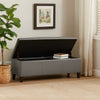 Elias Storage Ottoman Bench, Gray Faux Leather, Stitch Detail, 51"