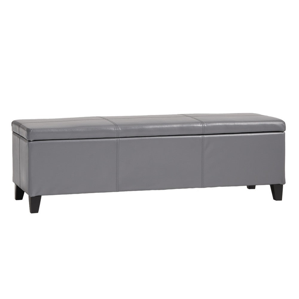 Elias Storage Ottoman Bench, Gray Faux Leather, Stitch Detail, 51"