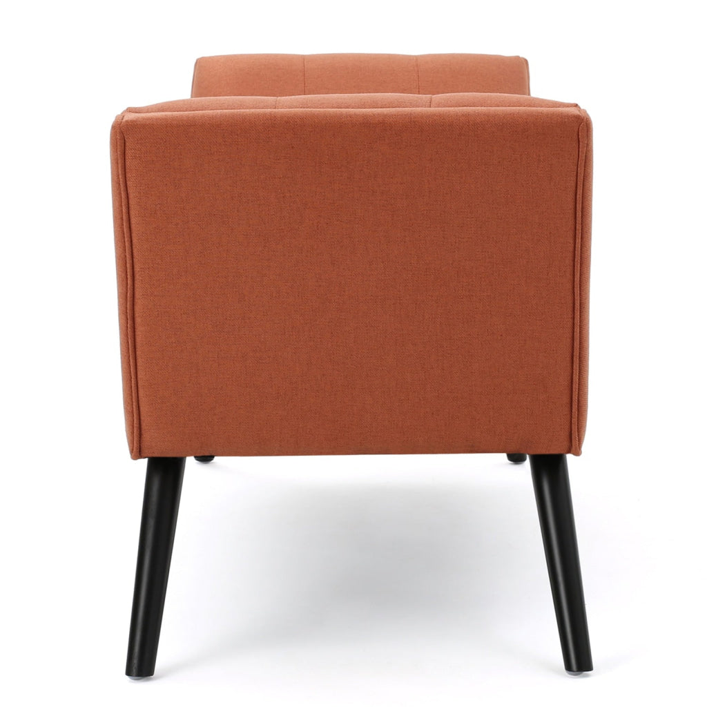 Accent Bench Button Tufted Orange Fabric U Shaped Black 52’’ Frame BM325051