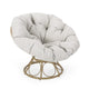 Leos Swivel Outdoor Chair, Soft Gray Polyester Cushion, Brown Rattan