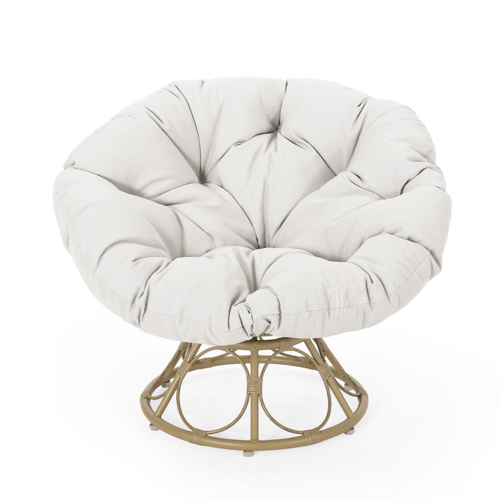 Leos Swivel Outdoor Chair Soft Gray Polyester Cushion Brown Rattan BM325052