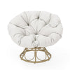 Leos Swivel Outdoor Chair, Soft Gray Polyester Cushion, Brown Rattan