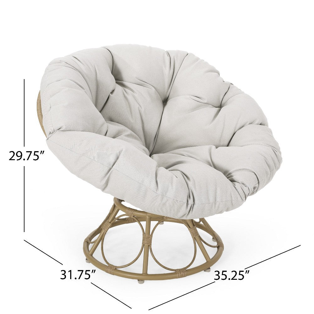 Leos Swivel Outdoor Chair Soft Gray Polyester Cushion Brown Rattan BM325052
