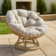 Leos Swivel Outdoor Chair, Soft Gray Polyester Cushion, Brown Rattan