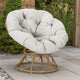 Leos Swivel Outdoor Chair, Soft Gray Polyester Cushion, Brown Rattan