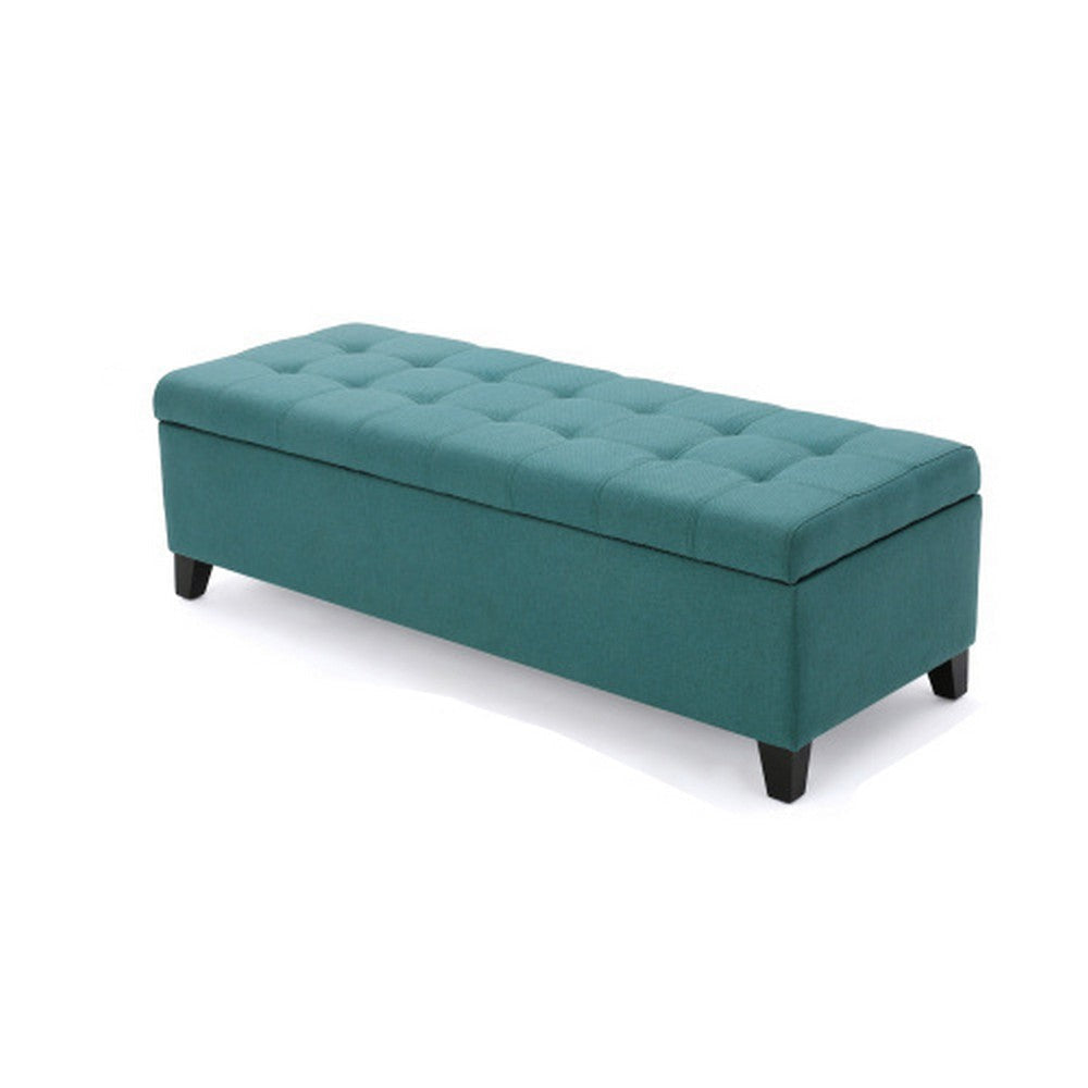 Nira Storage Ottoman Bench, Button Tufted Teal Blue Fabric, 51" Frame