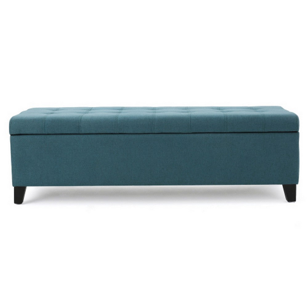 Nira Storage Ottoman Bench, Button Tufted Teal Blue Fabric, 51" Frame