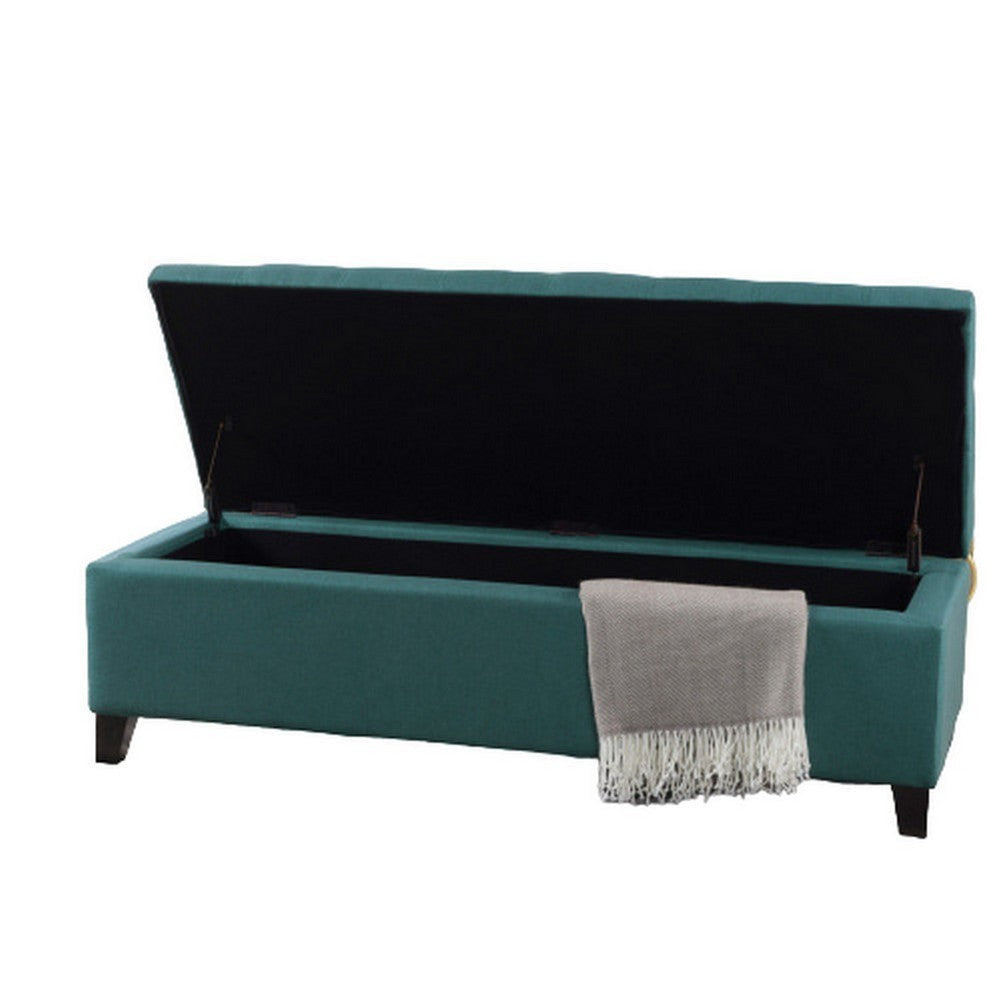 Nira Storage Ottoman Bench Button Tufted Teal Blue Fabric 51’’ Frame BM325053