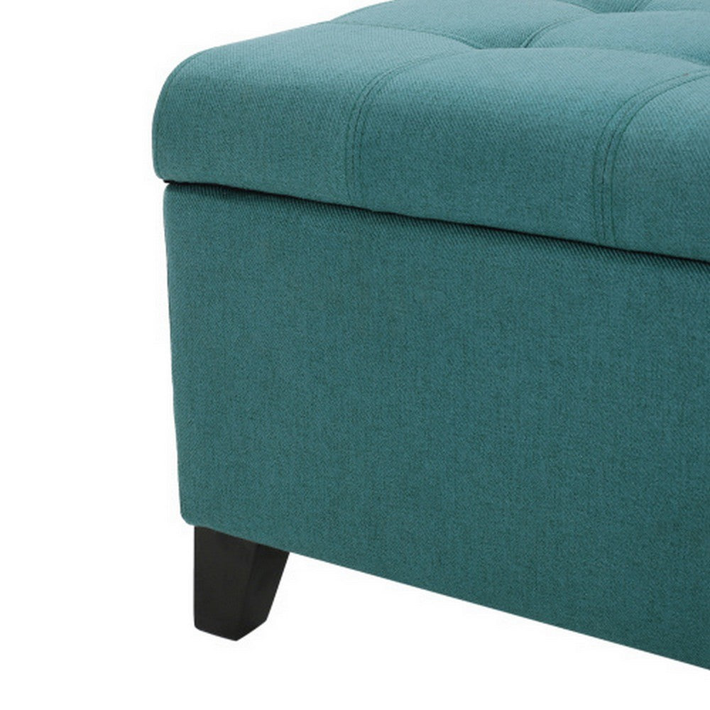 Nira Storage Ottoman Bench, Button Tufted Teal Blue Fabric, 51" Frame