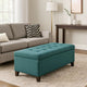 Nira Storage Ottoman Bench, Button Tufted Teal Blue Fabric, 51" Frame