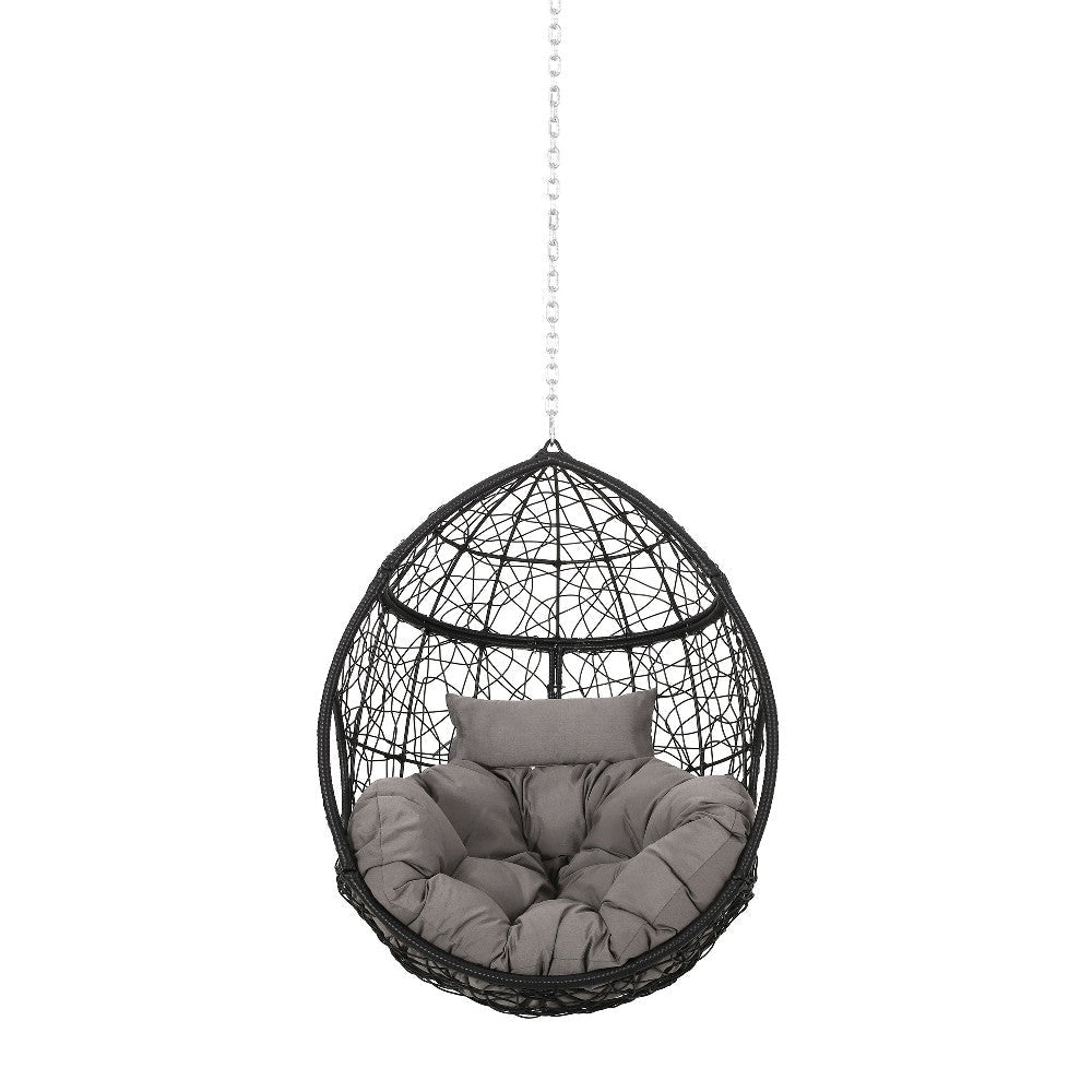 Castic Outdoor Hanging Chair 46’’ Rattan Frame Black Iron Gray BM325063