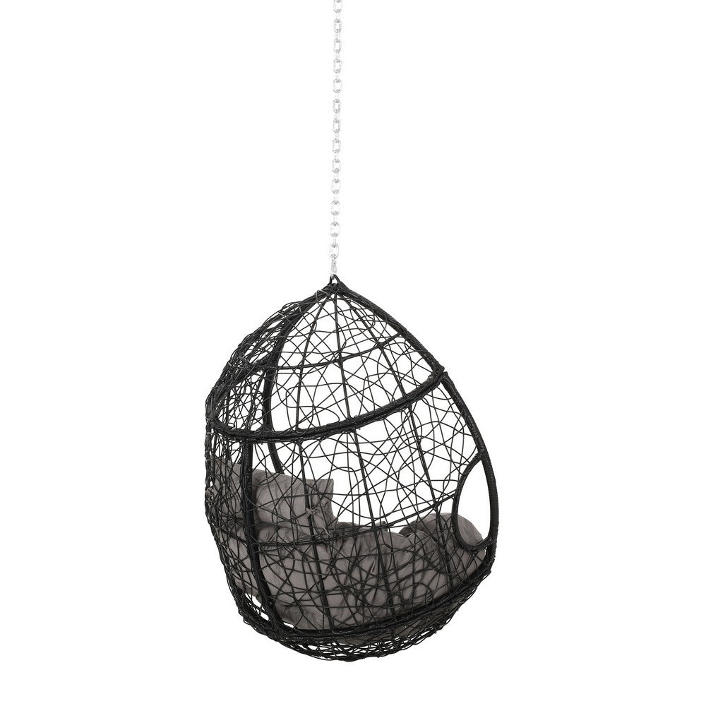 Castic Outdoor Hanging Chair, 46" Rattan Frame, Black Iron, Gray