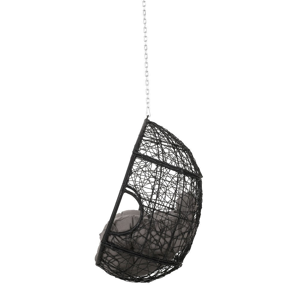 Castic Outdoor Hanging Chair 46’’ Rattan Frame Black Iron Gray BM325063