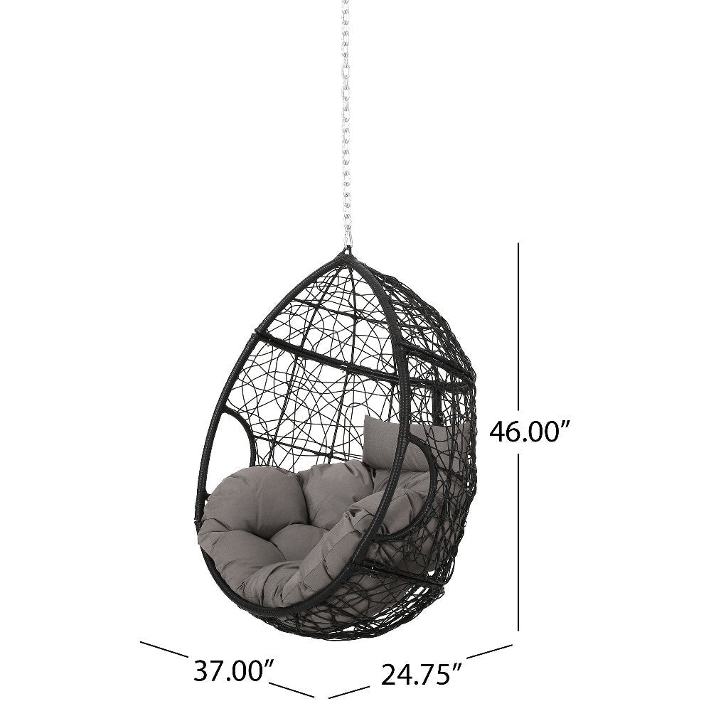 Castic Outdoor Hanging Chair 46’’ Rattan Frame Black Iron Gray BM325063