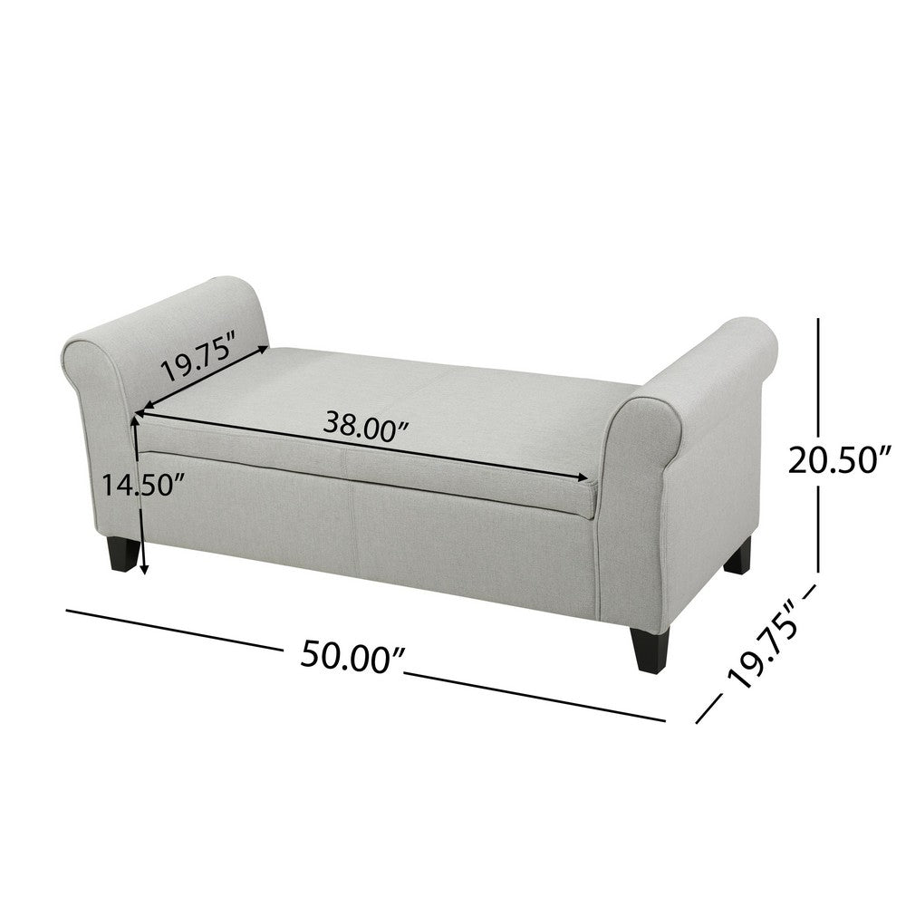 Jacob 50" Bench with Rolled Arms, Lift Storage, Light Gray