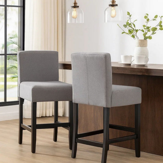Seya Counter Stool Chair Set of 2, Light Gray Cushioned Seat, Brown