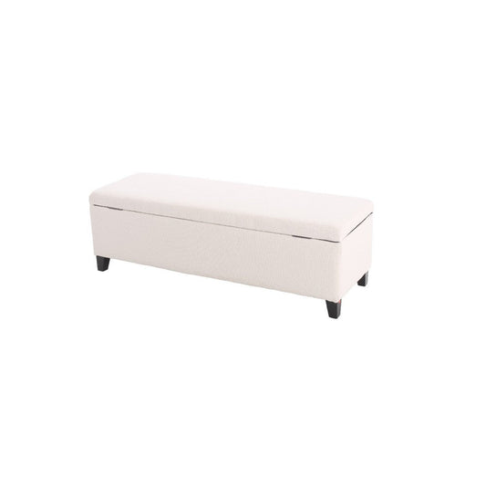 Elias Ottoman Bench, Lift Top Storage, 51" Rectangular, White Fabric