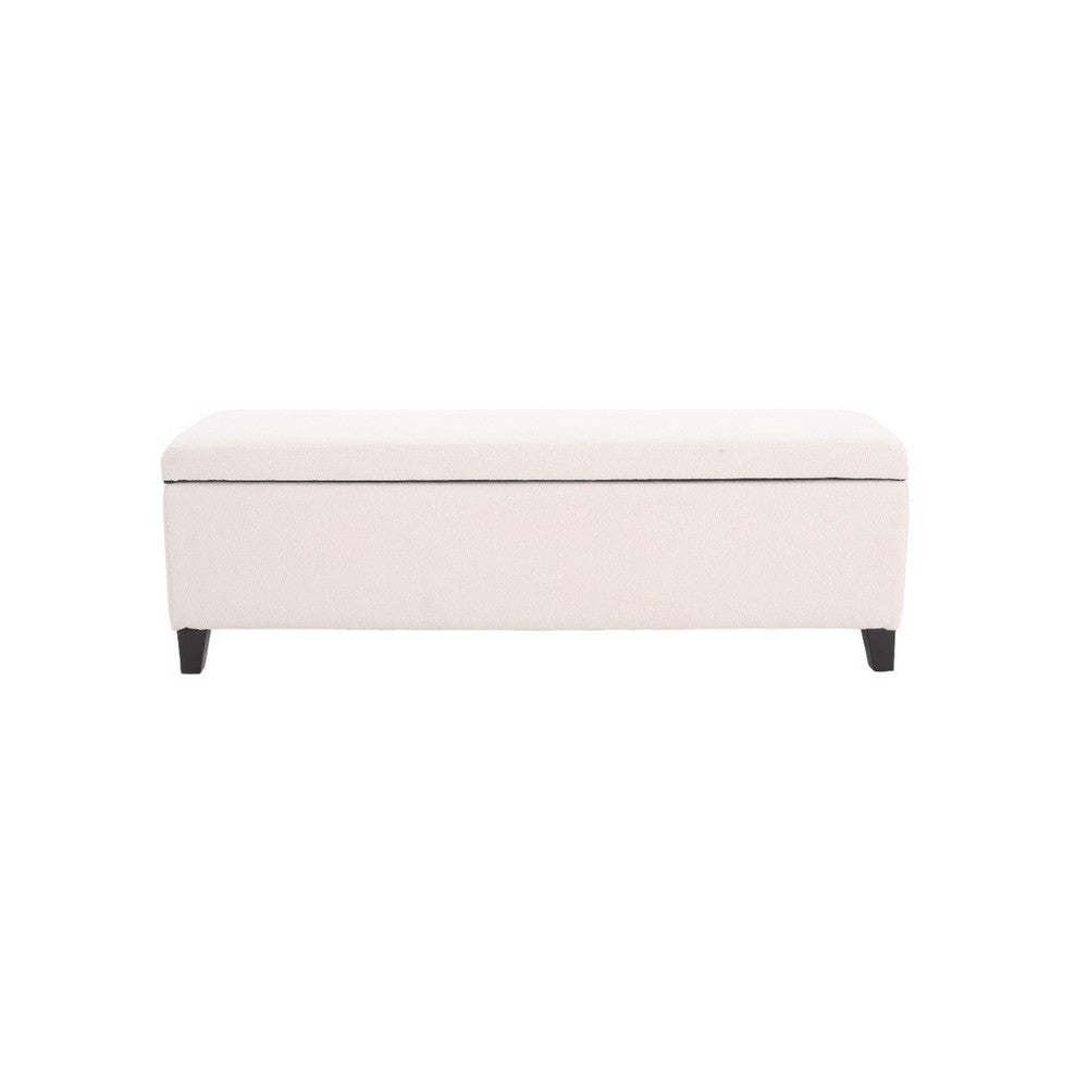 Elias Ottoman Bench, Lift Top Storage, 51" Rectangular, White Fabric