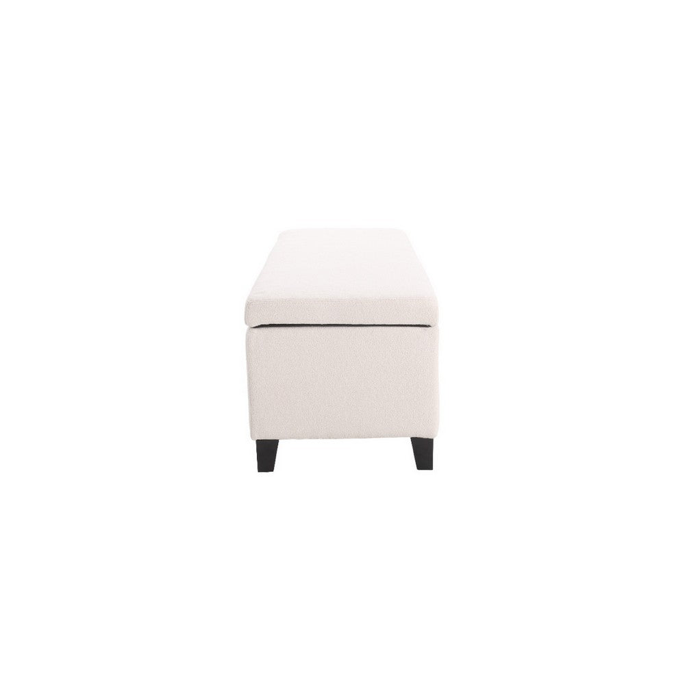Elias Ottoman Bench, Lift Top Storage, 51" Rectangular, White Fabric