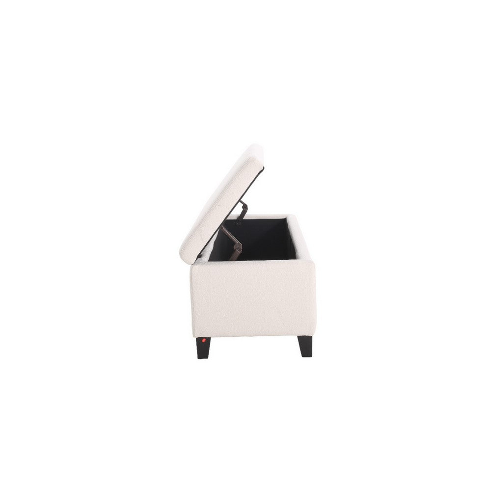 Elias Ottoman Bench, Lift Top Storage, 51" Rectangular, White Fabric