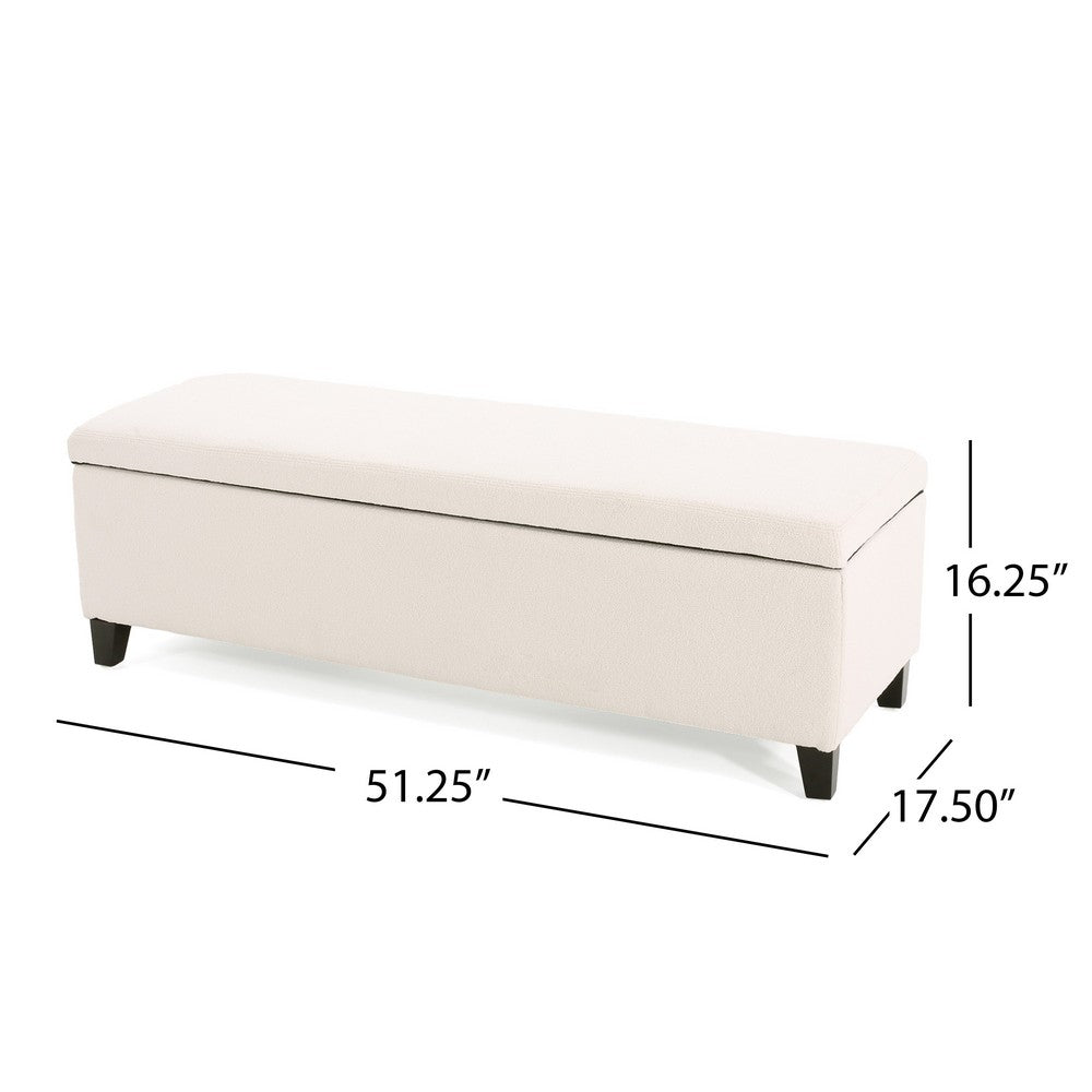 Elias Ottoman Bench, Lift Top Storage, 51" Rectangular, White Fabric