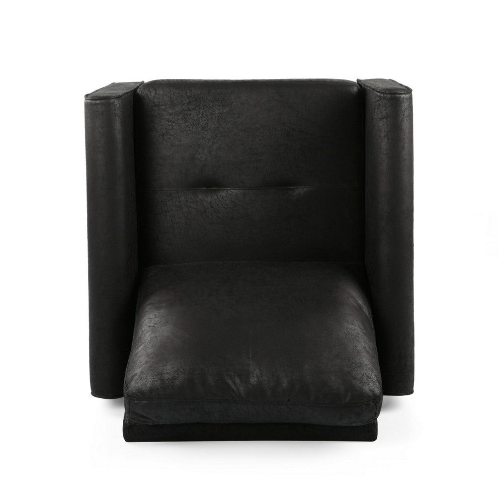 Ada Accent Chair Plush Pillow Back Textured Black Microfiber Design BM325073