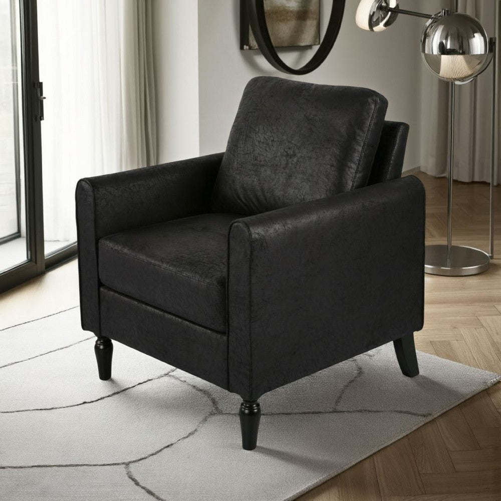 Ada Accent Chair, Plush Pillow Back, Textured Black Microfiber Design
