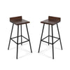 Barstool Chair Set of 2, Brown Acacia Wood, Black Angled Iron Legs
