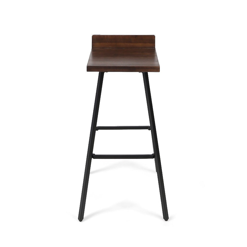 Barstool Chair Set of 2 Brown Acacia Wood Black Angled Iron Legs BM325076