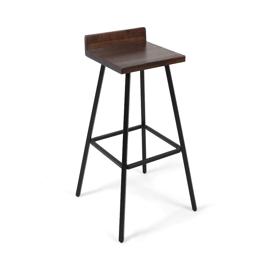 Barstool Chair Set of 2 Brown Acacia Wood Black Angled Iron Legs BM325076