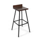 Barstool Chair Set of 2, Brown Acacia Wood, Black Angled Iron Legs