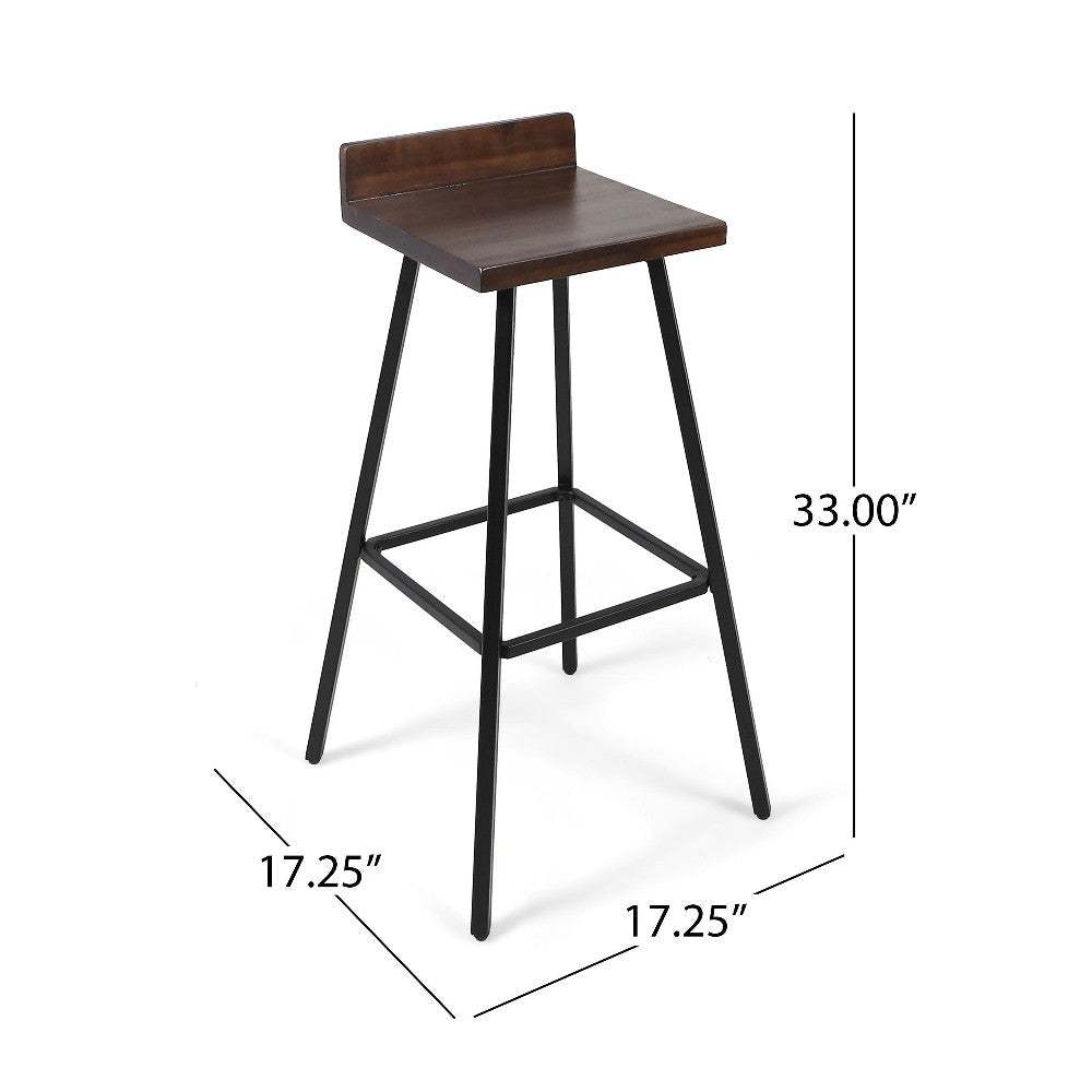 Barstool Chair Set of 2 Brown Acacia Wood Black Angled Iron Legs BM325076
