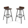 Barstool Chair Set of 2, Brown Acacia Wood, Black Angled Iron Legs