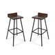 Barstool Chair Set of 2, Brown Acacia Wood, Black Angled Iron Legs