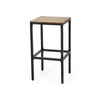 Barstool Set of 2, Straight Legs, Brown Acacia Wood, Black Iron Legs