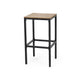 Barstool Set of 2, Straight Legs, Brown Acacia Wood, Black Iron Legs