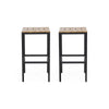 Barstool Set of 2, Straight Legs, Brown Acacia Wood, Black Iron Legs