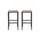 Barstool Set of 2, Straight Legs, Brown Acacia Wood, Black Iron Legs