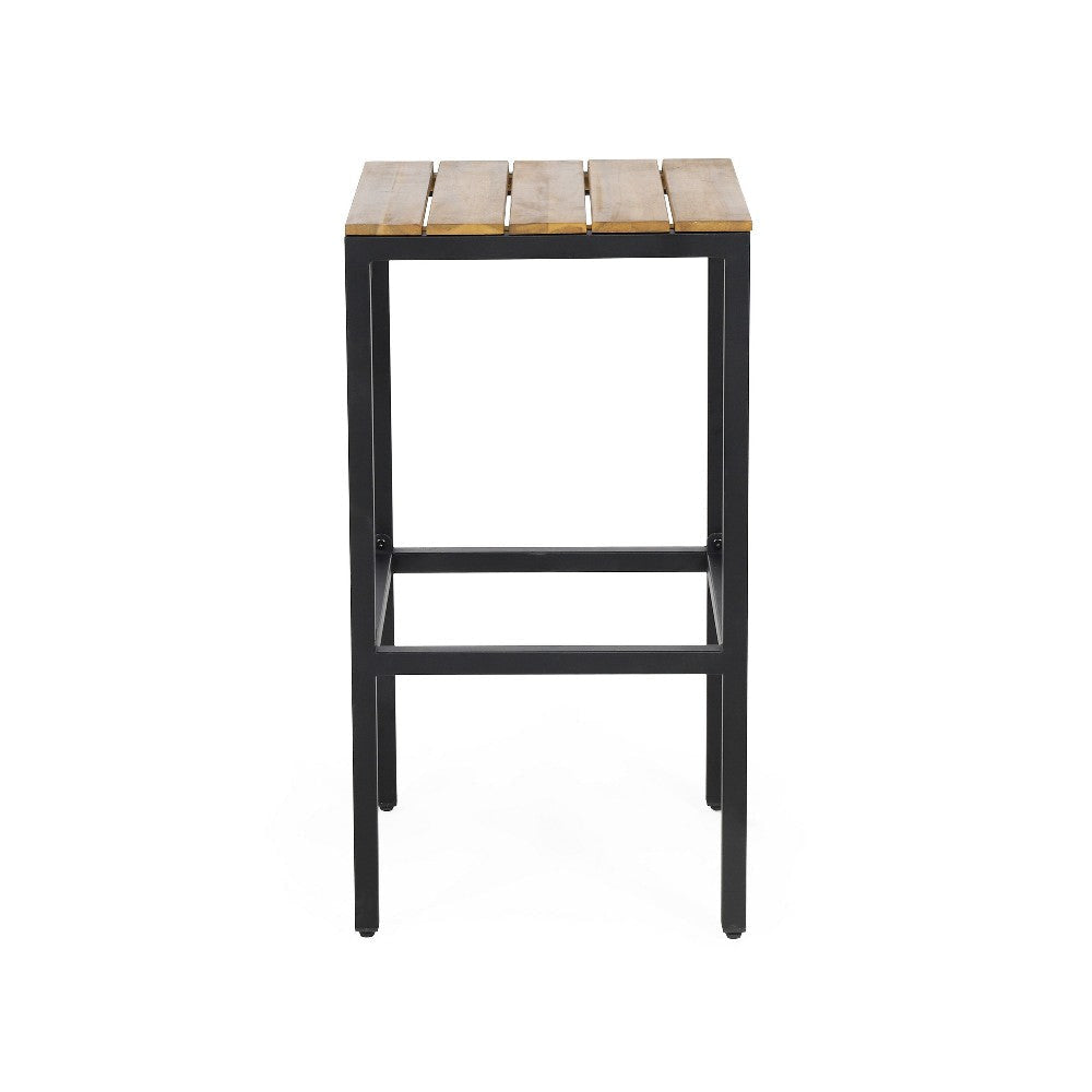 Barstool Set of 2 Straight Legs Brown Acacia Wood Black Iron Legs BM325077