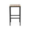 Barstool Set of 2, Straight Legs, Brown Acacia Wood, Black Iron Legs
