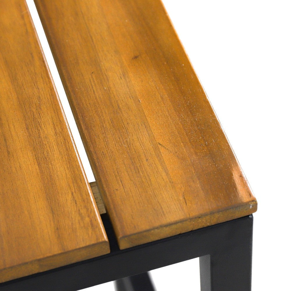 Barstool Set of 2 Straight Legs Brown Acacia Wood Black Iron Legs BM325077
