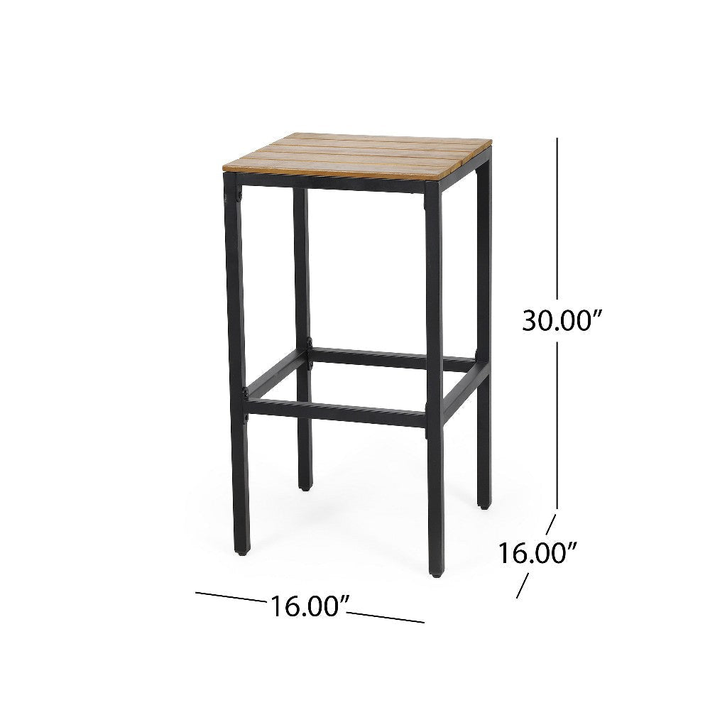 Barstool Set of 2 Straight Legs Brown Acacia Wood Black Iron Legs BM325077