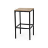 Barstool Set of 2, Straight Legs, Brown Acacia Wood, Black Iron Legs
