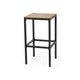 Barstool Set of 2, Straight Legs, Brown Acacia Wood, Black Iron Legs