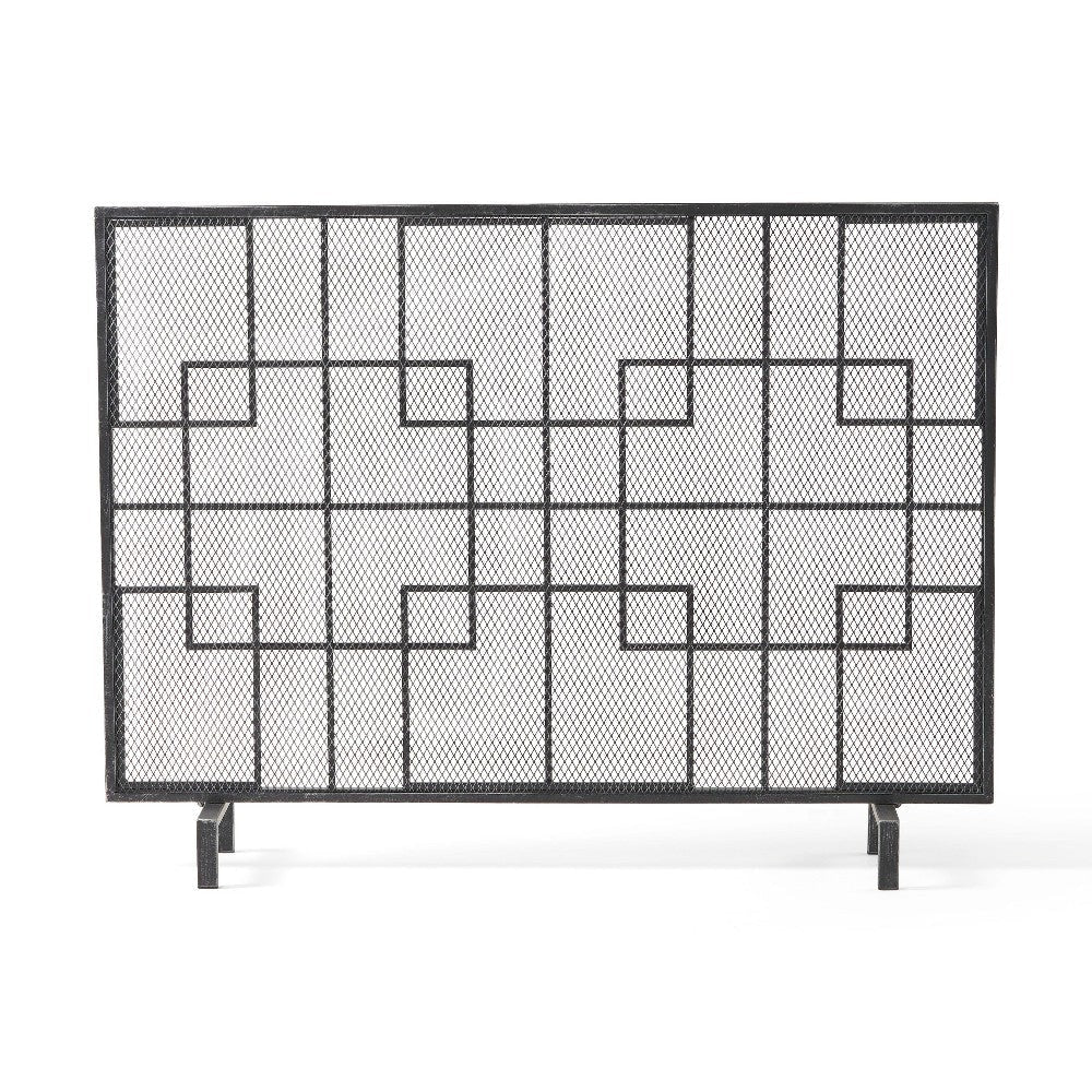 31x41 Fireplace Screen with Mesh Contemporary Design Black Silver