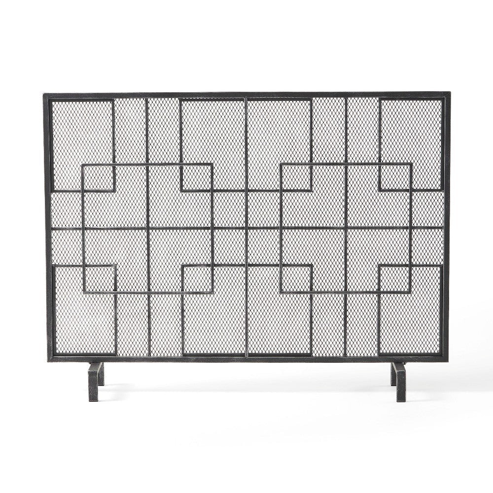31x41 Fireplace Screen with Mesh Contemporary Design Black Silver