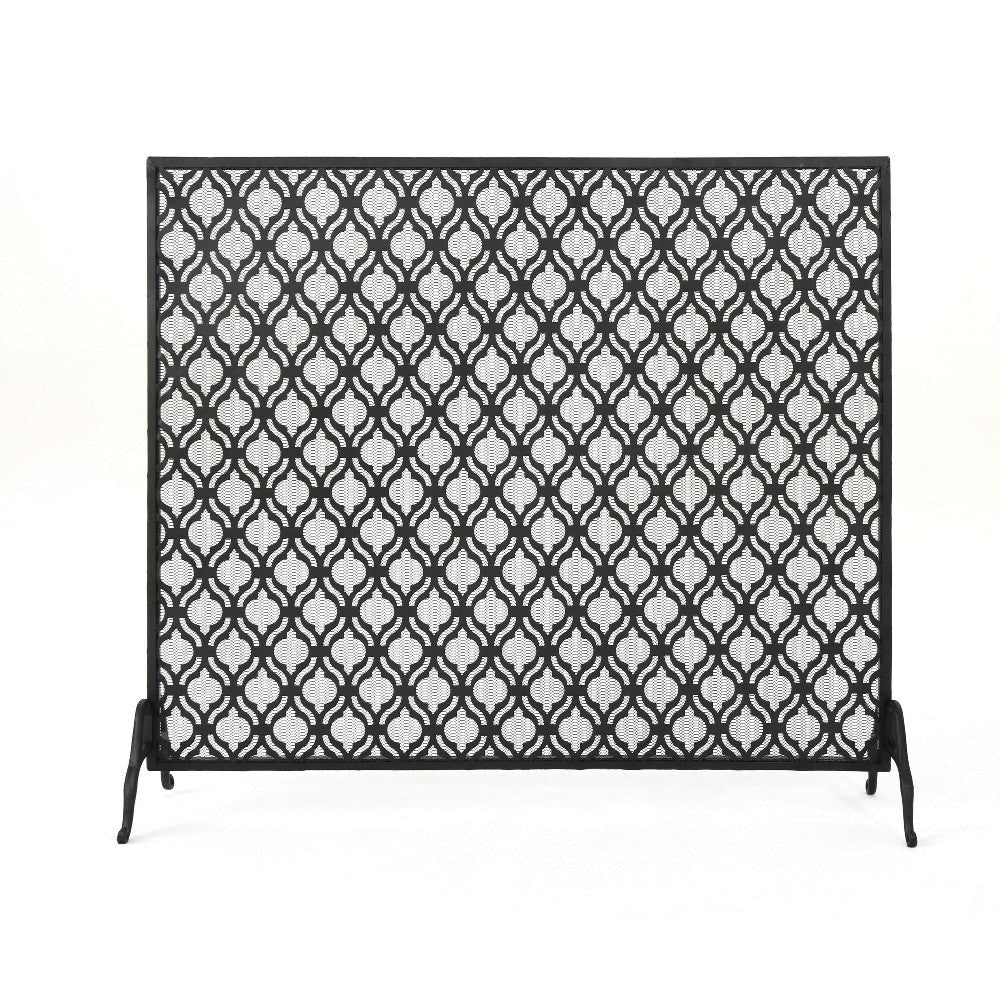 35x39 Fireplace Screen Open Flower Pattern Design Matte Black Iron BM325080
